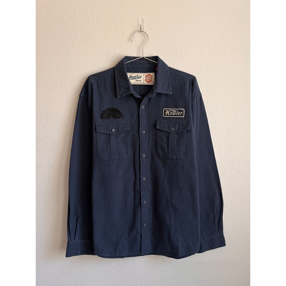 Howler Brothers Sawdust Deluxe Flannel Work Shirt in Navy Size LARGE